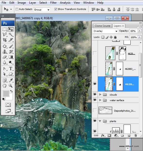 Message in a Bottle, bottle splashing in waves, Rough Water Surface, copy space, james bond island, close up of water wave, bubbles, tropic landscape, sea, ocean corals, seascape photomanipulation.